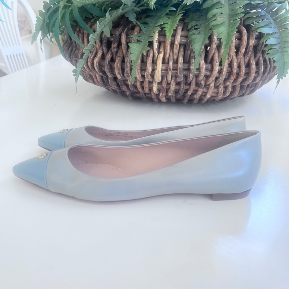 TORY BURCH NWOB Fairford Pointed Toe Ballet Flats 10M Powder Blue Cap Toe $275 - Picture 4 of 13